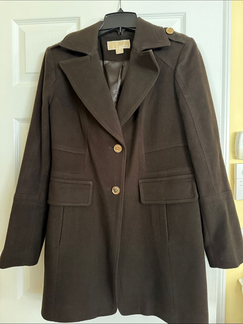 Michael Kors Dark Brown Wool-Blend Pea Coat